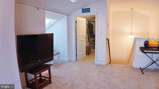 16 Magpie Ln, Princeton Junction, NJ 08550 - bedroom featuring vaulted ceiling, light carpet, a skylight, and a walk in closet