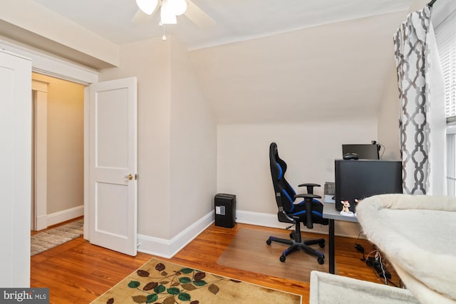5100 Eugene Ave, Baltimore, MD 21206 - home office with wood finished floors, ceiling fan, baseboards, and lofted ceiling