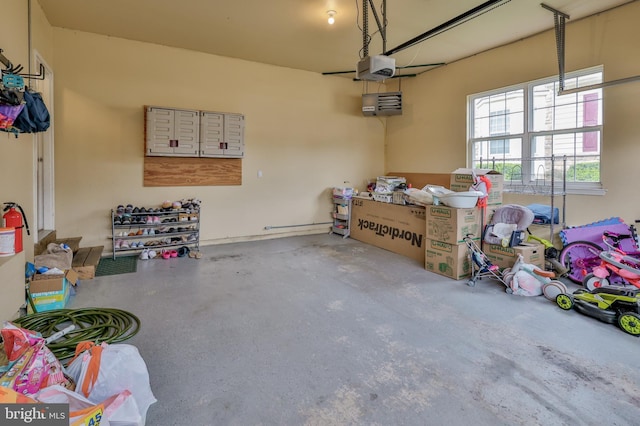 garage with a garage door opener