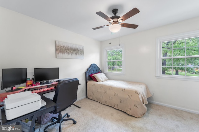 4017 Spring Valley Dr, White Plains, MD 20695 - bedroom with a desk, carpet floors, baseboards, and a ceiling fan