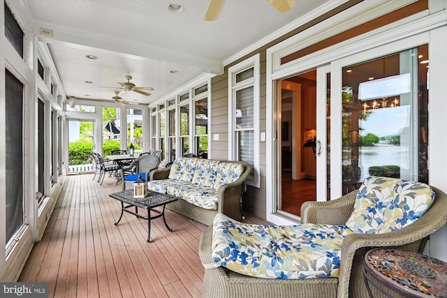 853 Imperial Rd, Arnold, MD 21012 - sunroom featuring ceiling fan, wood-type flooring, outdoor dining area, and ornamental molding