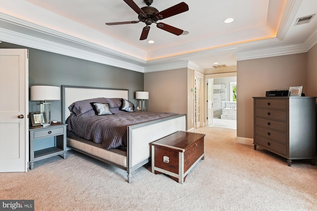 853 Imperial Rd, Arnold, MD 21012 - bedroom with carpet, a tray ceiling, ornamental molding, recessed lighting, and ensuite bathroom
