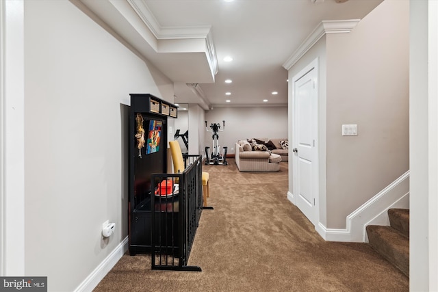 853 Imperial Rd, Arnold, MD 21012 - corridor featuring carpet flooring, ornamental molding, recessed lighting, and baseboards