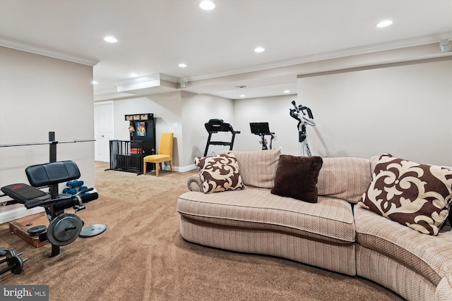 853 Imperial Rd, Arnold, MD 21012 - living area with ornamental molding, recessed lighting, carpet floors, and baseboards