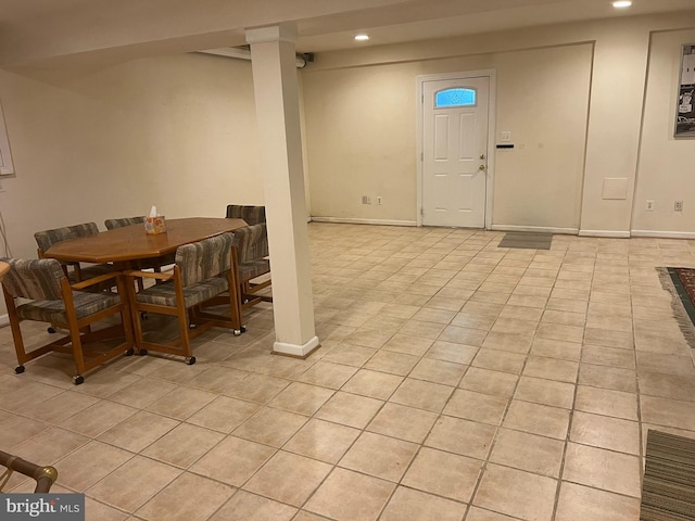 15202 Wetherburn Dr, Centreville, VA 20120 - dining area with light tile patterned floors, recessed lighting, and baseboards