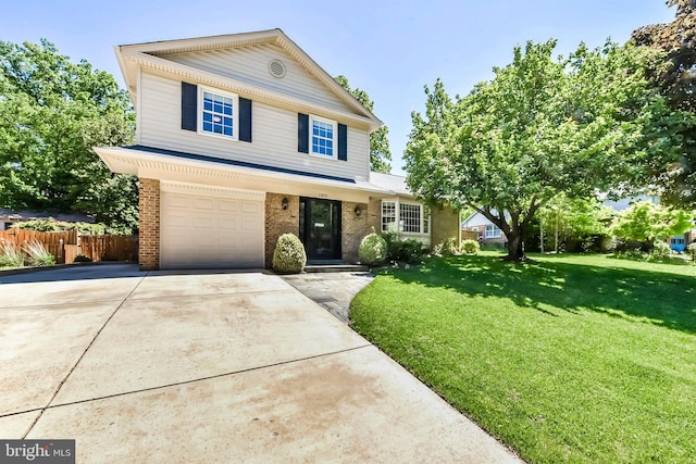 view of front facade featuring brick siding, driveway, and a garage