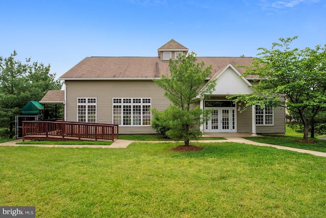 389 Mattapany Ct, Arnold, MD 21012 - back of house featuring french doors, a lawn, and a wooden deck