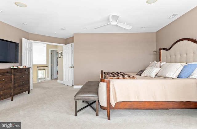 1123 Riverview Ln, Conshohocken, PA 19428 - bedroom with light carpet, baseboards, and ceiling fan