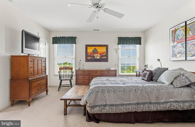 1123 Riverview Ln, Conshohocken, PA 19428 - bedroom with light carpet, ceiling fan, and baseboards