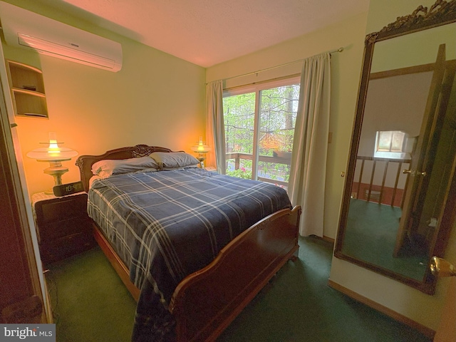carpeted bedroom with a wall mounted AC