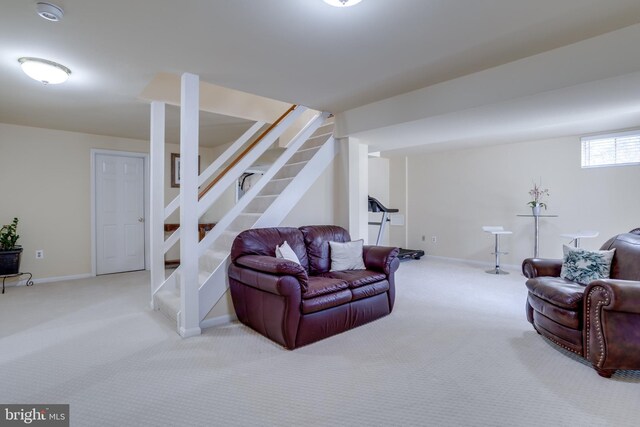 7530 Royce Ct, Annandale, VA 22003 - carpeted living room with stairs and baseboards
