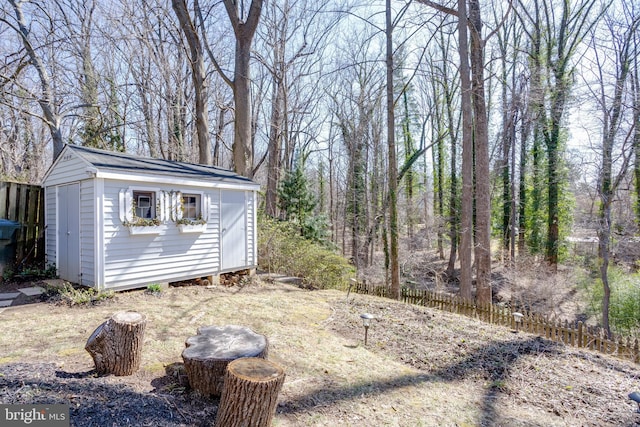 7530 Royce Ct, Annandale, VA 22003 - view of yard featuring a storage unit, an outbuilding, and fence