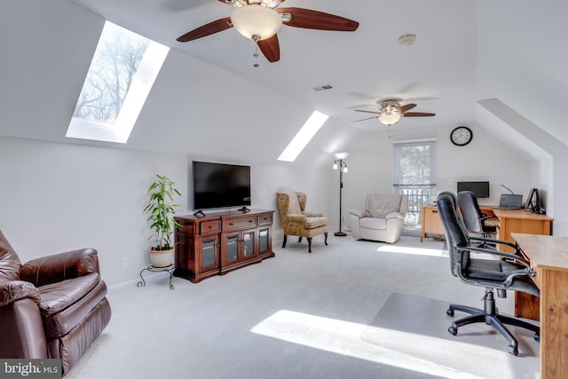 7530 Royce Ct, Annandale, VA 22003 - carpeted office space featuring a skylight, a ceiling fan, lofted ceiling, and baseboards