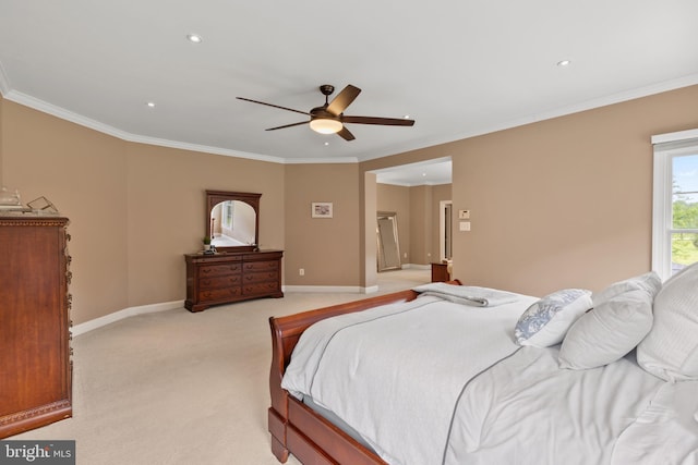 1002 Queen Annes Lace Way, Annapolis, MD 21401 - bedroom featuring light colored carpet, ornamental molding, baseboards, recessed lighting, and a ceiling fan