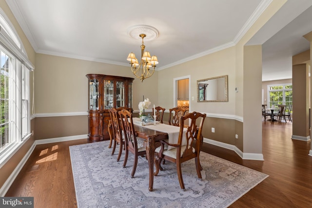 1002 Queen Annes Lace Way, Annapolis, MD 21401 - dining space with a chandelier, dark wood finished floors, baseboards, and ornamental molding