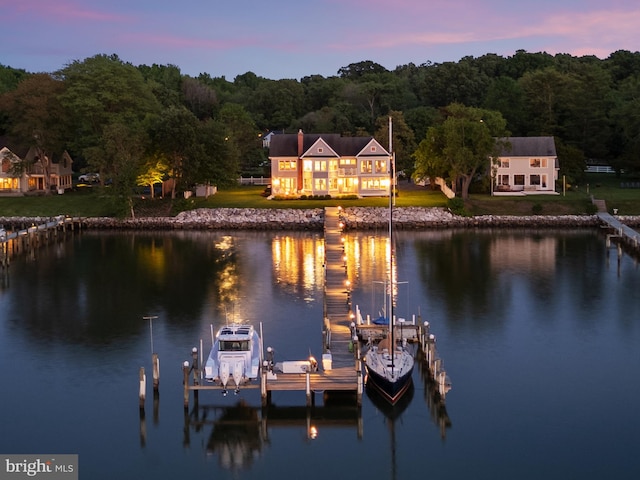1100 Steamboat Rd, Shady Side, MD 20764 - dock area featuring a water view, boat lift, and a wooded view