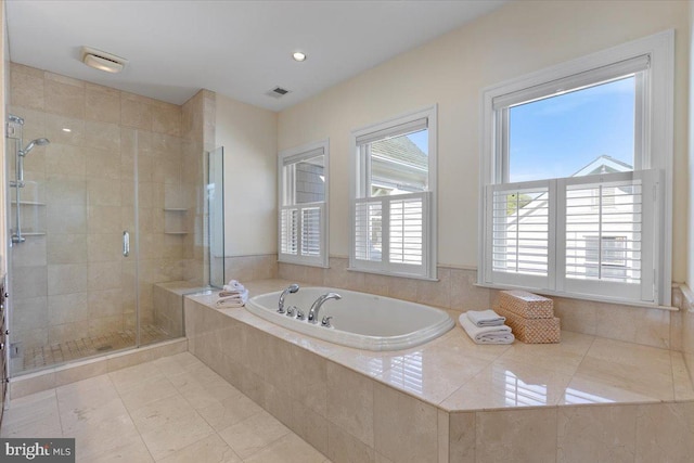 1100 Steamboat Rd, Shady Side, MD 20764 - full bath with a stall shower, a garden tub, and tile patterned flooring