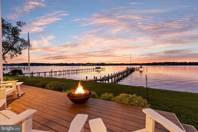 1100 Steamboat Rd, Shady Side, MD 20764 - dock with an outdoor fire pit, a yard, and a water view