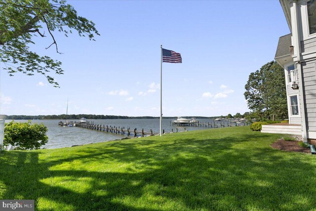 1100 Steamboat Rd, Shady Side, MD 20764 - view of grassy yard with a water view and a dock