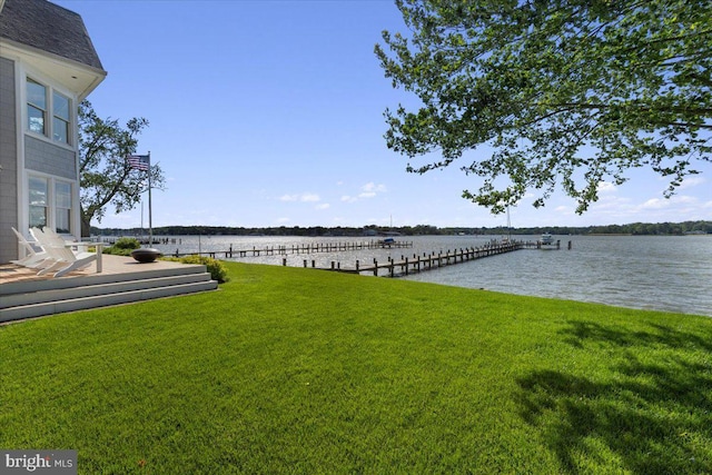 1100 Steamboat Rd, Shady Side, MD 20764 - view of green lawn with a boat dock and a water view