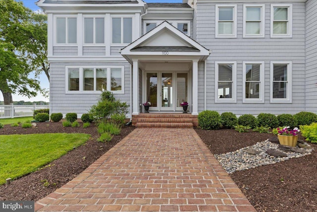 1100 Steamboat Rd, Shady Side, MD 20764 - entrance to property featuring french doors and roof with shingles