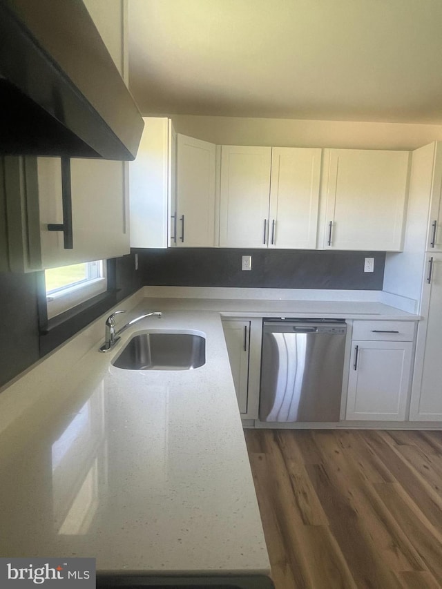 1807 Calvary Church Rd, Warsaw, VA 22572 - kitchen with dishwasher, white cabinetry, a sink, and light countertops
