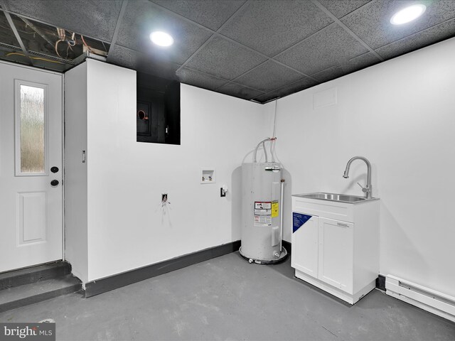 1420 W Walnut St, Ashland, PA 17921 - basement featuring electric water heater, baseboard heating, recessed lighting, and a sink