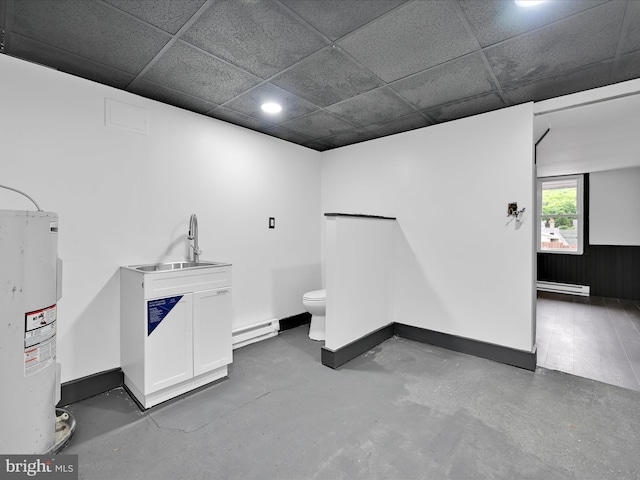 1420 W Walnut St, Ashland, PA 17921 - miscellaneous room featuring a sink, a baseboard radiator, electric water heater, recessed lighting, and concrete floors