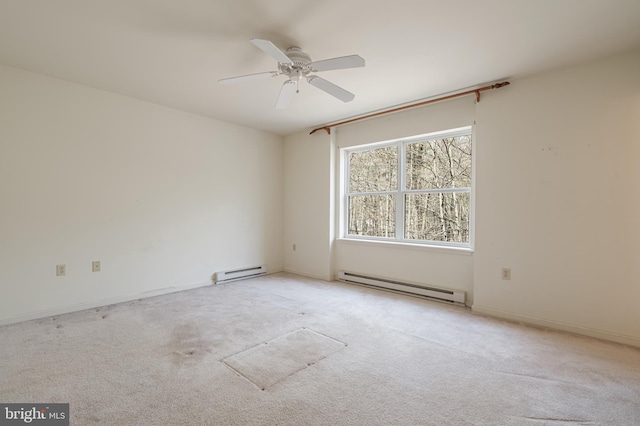 251 Depuy Dr, Pocono Lake, PA 18347 - spare room featuring a baseboard radiator, carpet floors, and a ceiling fan