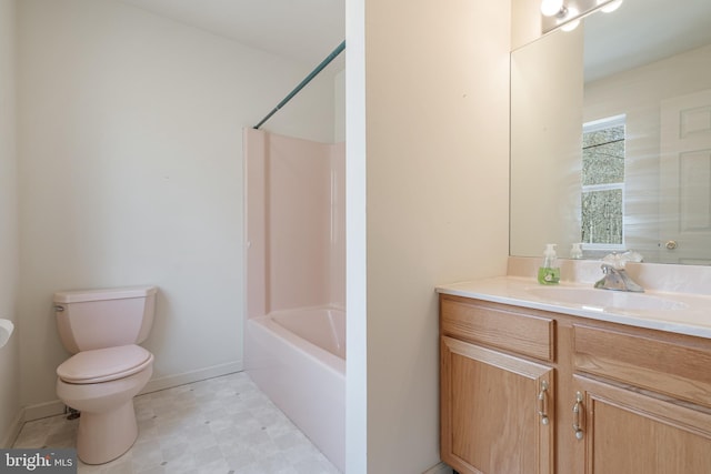 251 Depuy Dr, Pocono Lake, PA 18347 - full bathroom with toilet, vanity, shower / bathtub combination, tile patterned floors, and baseboards