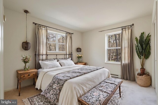 251 Depuy Dr, Pocono Lake, PA 18347 - bedroom featuring light carpet and a baseboard heating unit