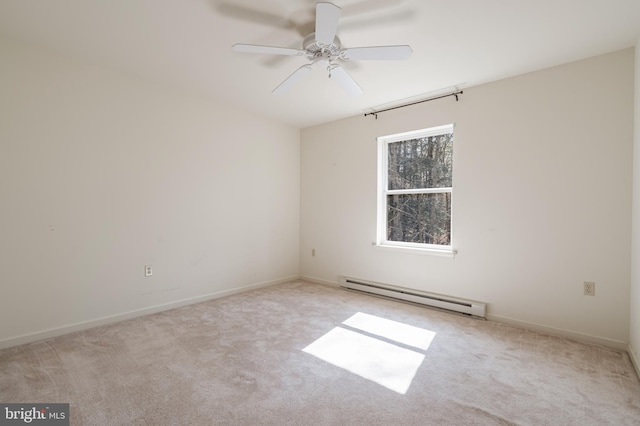 251 Depuy Dr, Pocono Lake, PA 18347 - spare room featuring a baseboard heating unit, carpet floors, a ceiling fan, and baseboards