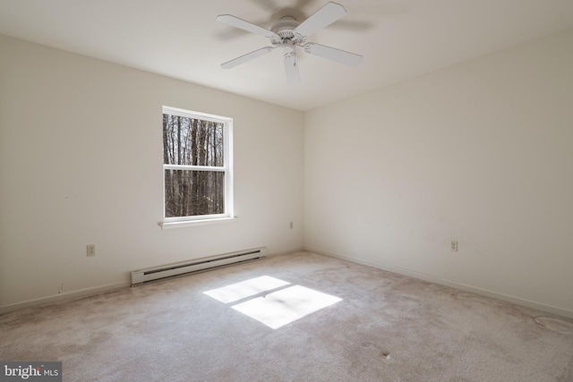 251 Depuy Dr, Pocono Lake, PA 18347 - empty room with a baseboard radiator, carpet flooring, ceiling fan, and baseboards