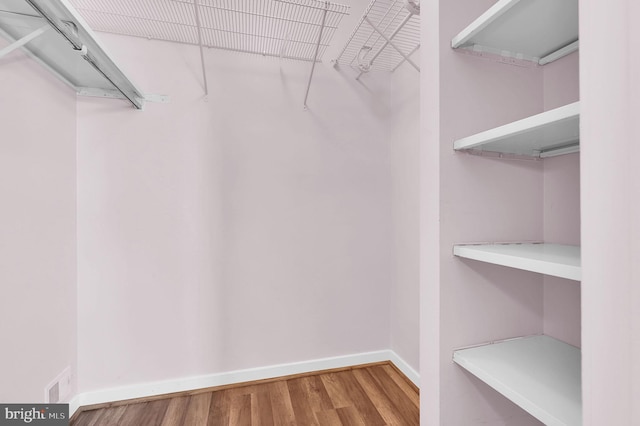 walk in closet with wood finished floors