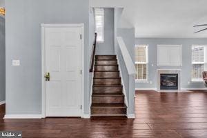42783 Freedom St, Chantilly, VA 20152 - staircase with wood finished floors, plenty of natural light, and a fireplace