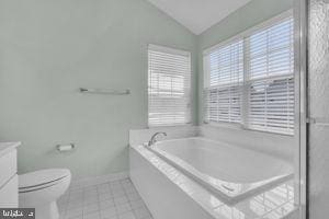 42783 Freedom St, Chantilly, VA 20152 - full bath with lofted ceiling, a bath, tile patterned floors, and vanity