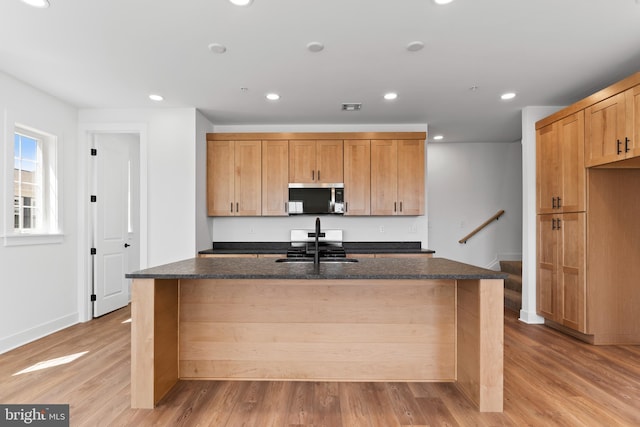 5 Graze Way, Carlisle, PA 17015 - kitchen featuring stainless steel appliances, a sink, a center island with sink, dark stone countertops, and light wood-type flooring