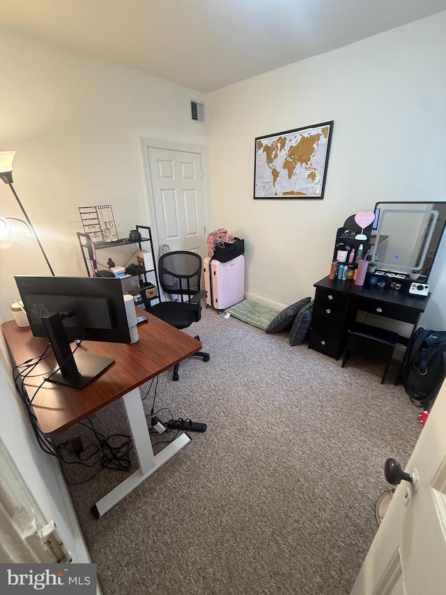 home office with carpet floors
