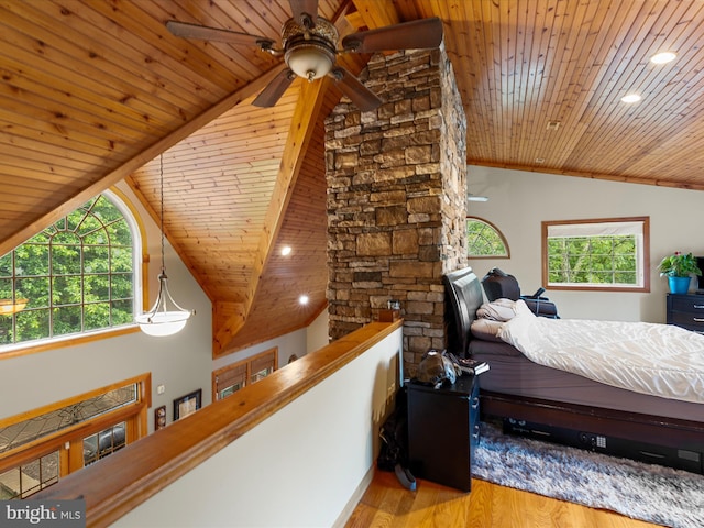 227 Haines Dr, Capon Bridge, WV 26711 - bedroom with wooden ceiling, multiple windows, wood finished floors, vaulted ceiling, and recessed lighting