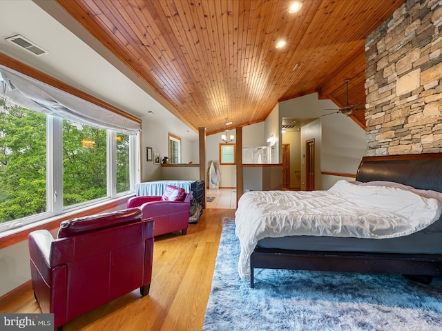 227 Haines Dr, Capon Bridge, WV 26711 - bedroom featuring wooden ceiling, vaulted ceiling, wood finished floors, and recessed lighting