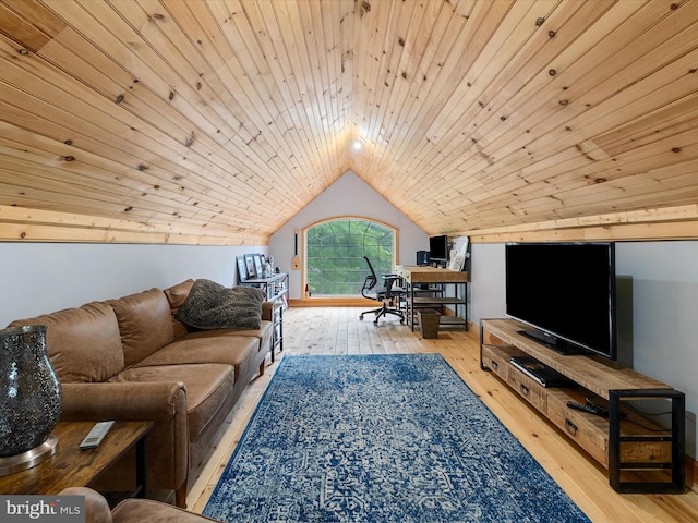 227 Haines Dr, Capon Bridge, WV 26711 - living room with lofted ceiling, wood-type flooring, wood ceiling, and a desk
