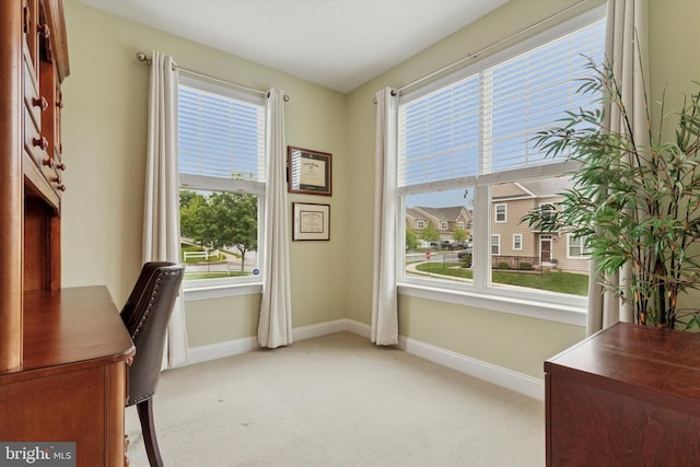 carpeted office featuring plenty of natural light and baseboards