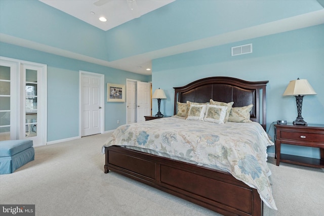 bedroom featuring carpet floors, baseboards, and recessed lighting