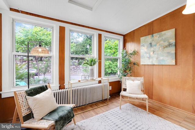 2420 2nd St NE, Washington, DC 20002 - sitting room with radiator heating unit, wood walls, and wood finished floors