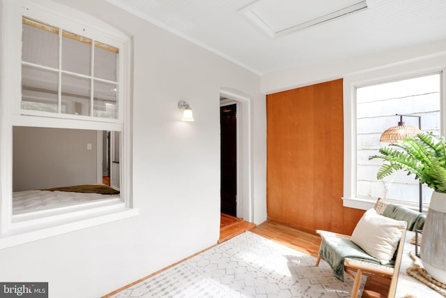 2420 2nd St NE, Washington, DC 20002 - living area with wood finished floors, attic access, and baseboards