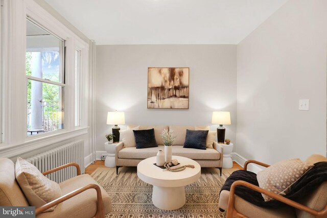 2420 2nd St NE, Washington, DC 20002 - living room featuring radiator, baseboards, and wood finished floors