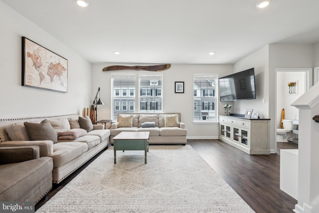 16 Foundry Blvd, Mount Holly, NJ 08060 - living area with dark wood finished floors, plenty of natural light, recessed lighting, and baseboards