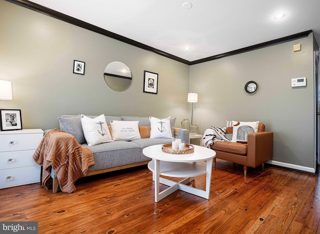 3211 Leverton Ave, Baltimore, MD 21224 - living room featuring crown molding, wood-type flooring, baseboards, and recessed lighting