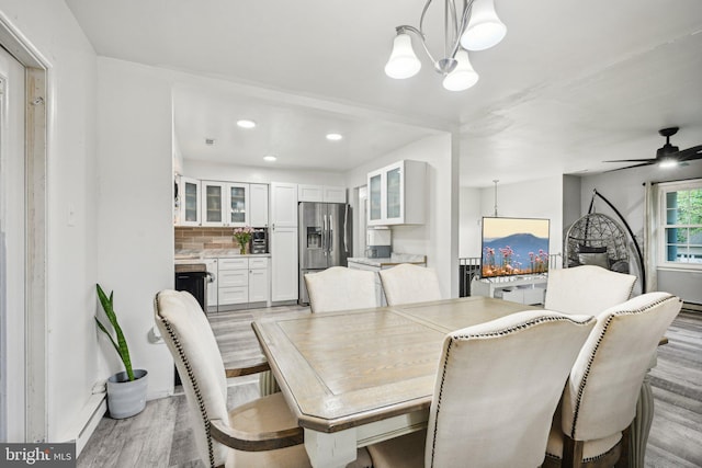 184 Chatham St, Pemberton, NJ 08015 - dining room featuring light wood-style floors, ceiling fan, recessed lighting, a chandelier, and baseboards