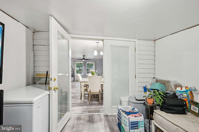 184 Chatham St, Pemberton, NJ 08015 - washroom featuring wood finished floors, french doors, washing machine and dryer, and ceiling fan